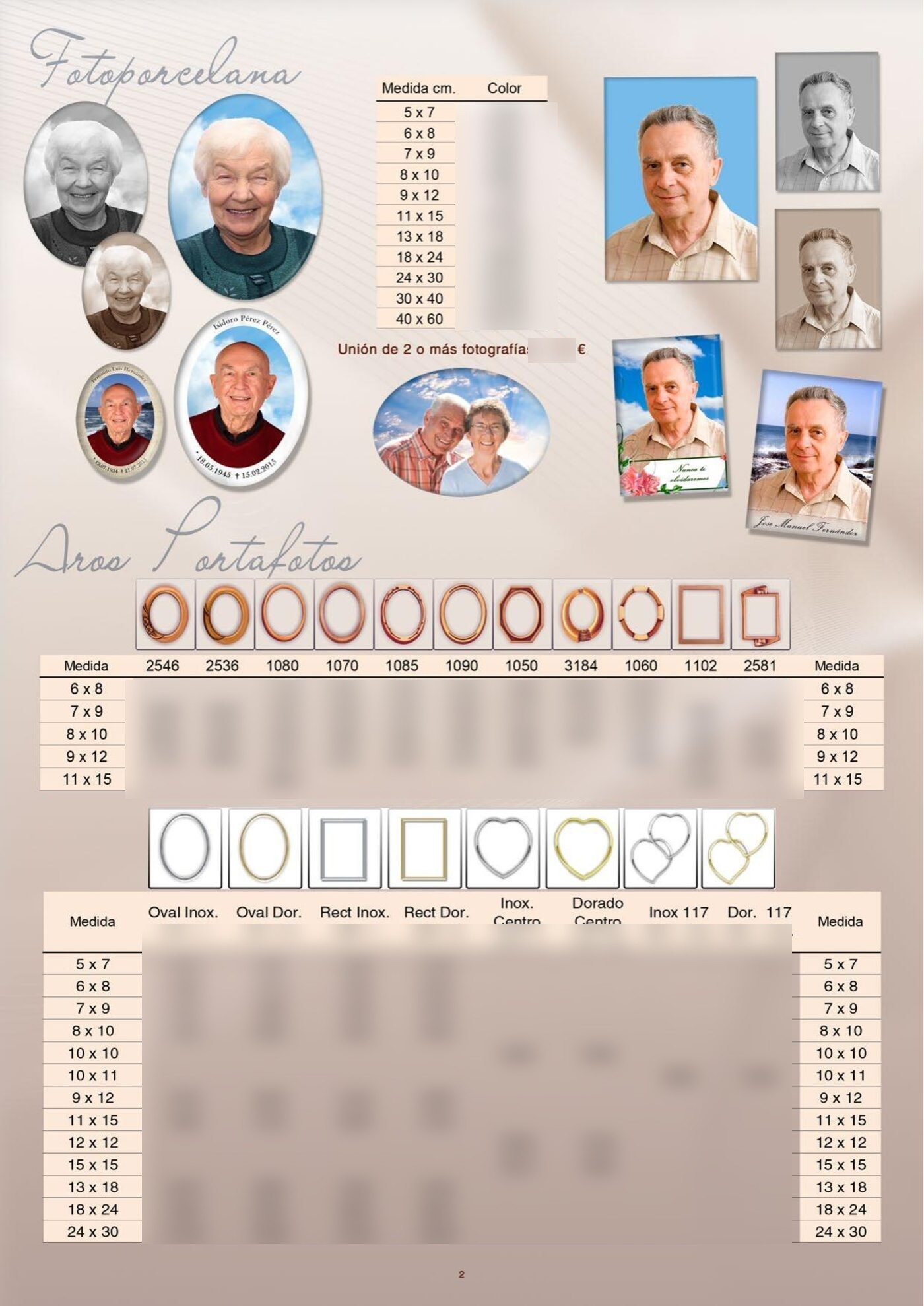 Fotoporcelana y aros portafotos